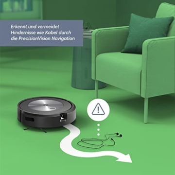 iRobot® Roomba® j7+ WLAN-fähiger Saugroboter mit automatischer Absaugstation, Kartierung und Zwei Gummibürsten für alle Böden -Objekterkennung und -vermeidung - Lernt und kartiert - 3