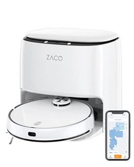 ZACO M1S Saug Wischroboter mit Waschstation, Selbstreinigung, Lasernavigation & Hinderniserkennung, 4L Frischwassertank, App, Mapping, bis 180Min, Wisch Saugroboter für Parkett & Tierhaare - 1